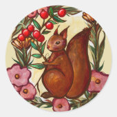 リスとホリーの冬の赤リス ラウンドシール (正面)