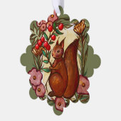 リスとホーリー冬の赤いリス オーナメントカード (左)