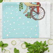 リスと一緒に自転車に乗る犬 クリスマス キッチンタオル (折り畳み)