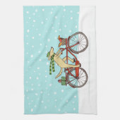 リスと一緒に自転車に乗る犬 クリスマス キッチンタオル (縦)