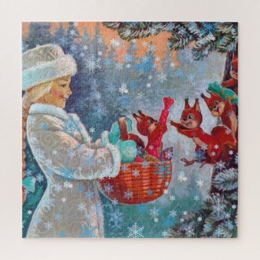 リスと女の子のためのクリスマス魔法 ジグソーパズル (縦)