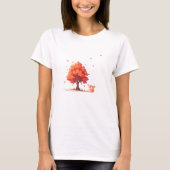 リスと秋の木 Tシャツ (正面)