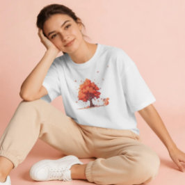 リスと秋の木 Tシャツ