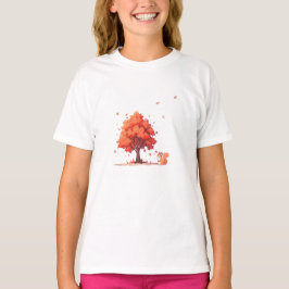 リスと秋の樹木 Tシャツ
