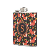 リスと秋の葉の模様モノグラム フラスク (左)