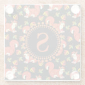 リスと秋の葉柄モノグラム ガラスコースター (裏面)