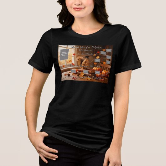 リスと紅葉の先生Tシャツ トライブレンドTシャツ (正面)