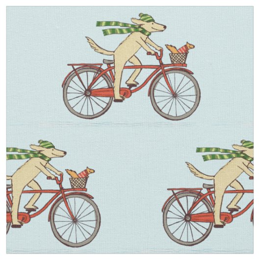リスと自転車に乗った犬 ファブリック (クローズアップ)