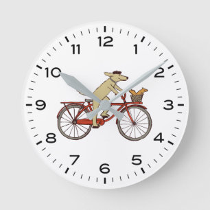 リスと自転車に乗る犬 かわいいファンタジー ラウンド壁時計