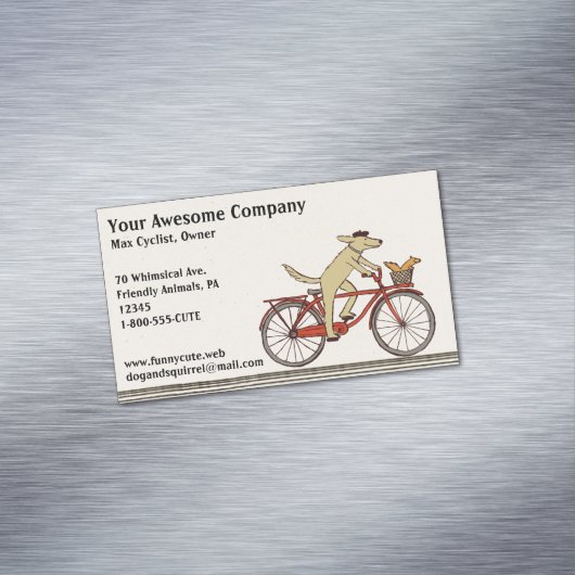 リスと自転車に乗る犬 |かわいい動物 マグネット名刺 (インサイチュ)