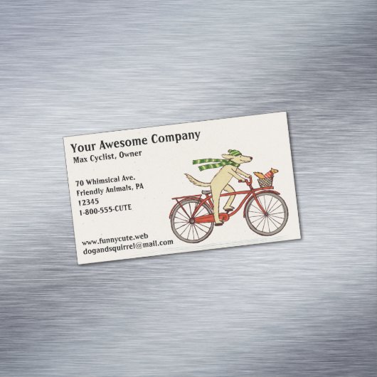 リスと自転車に乗る犬 |かわいい動物 マグネット名刺 (インサイチュ)