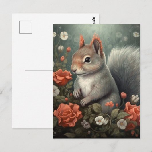 リスと花 ポストカード (正面/裏面)