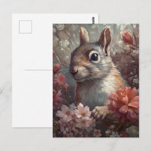 リスと花 ポストカード (正面/裏面)
