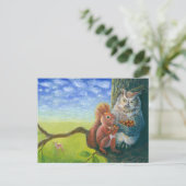 リスと賢いフクロウがヘーゼルナッツと共にイラスト ポストカード (スタンド正面)