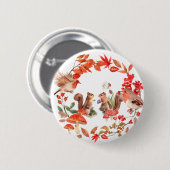 リスと鳥の秋ボタン 缶バッジ (正面&裏面)