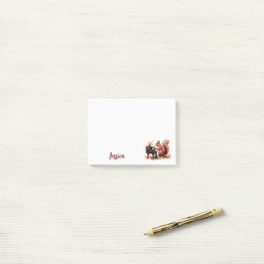 リスのかわいい動物とピアノの名パーソナライズされた前 ポストイット (デスク上)