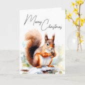 リスのクリスマスカードの水色 カード (黄色い花)