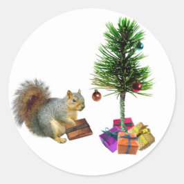 リスのクリスマスツリー ラウンドシール