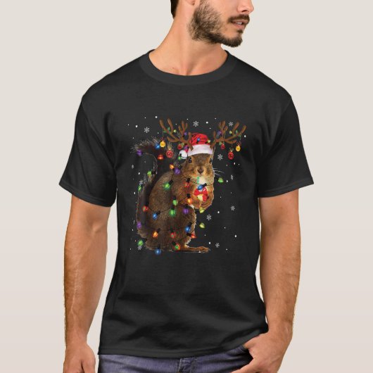 リスのクリスマスティートナカイのクリスマスライトP Tシャツ (正面)