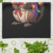 リスのクリスマスライトクリスマスパーティーファミリー キッチンタオル (折り畳み)