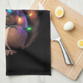 リスのクリスマスライトクリスマスパーティーファミリー キッチンタオル (四つ折り)