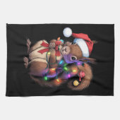 リスのクリスマスライトクリスマスパーティーファミリー キッチンタオル (横)