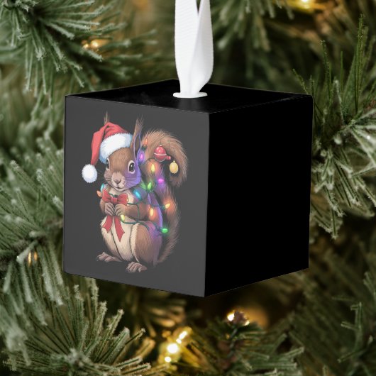 リスのクリスマスライトクリスマスパーティーファミリー キューブオーナメント (ツリー)