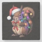 リスのクリスマスライトクリスマスパーティーファミリー ストーンコースター (正面)