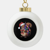 リスのクリスマスライトクリスマスパーティーファミリー セラミックボールオーナメント (正面)