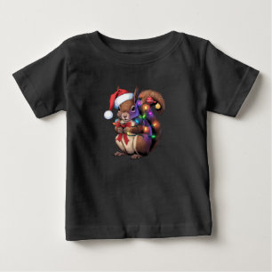 リスのクリスマスライトクリスマスパーティーファミリー ベビーTシャツ