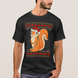 リスのクリスマスライト醜いセーターサンタスクワイア Tシャツ