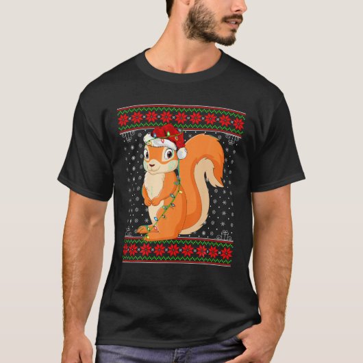 リスのクリスマスライト醜いセーターサンタスクワイア Tシャツ (正面)