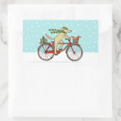 リスのクリスマス休暇を過ごす犬の自転車 長方形シール (バッグ)