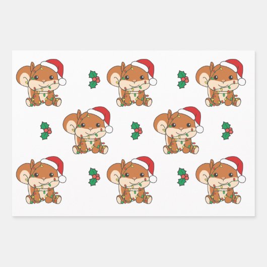 リスのクリスマス冬の動物のホリデーリス ラッピングペーパーシート (正面2)