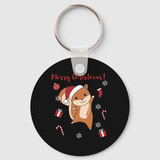 リスのクリスマス冬の動物 キーホルダー (正面)