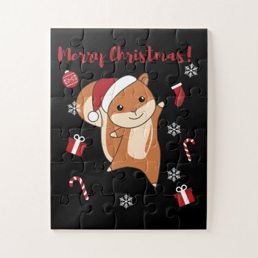 リスのクリスマス冬の動物 ジグソーパズル (縦)