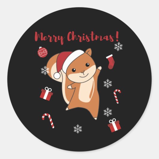 リスのクリスマス冬の動物 ラウンドシール (正面)