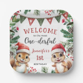 リスのクリスマス1st誕生日の冬のオーダーランド ペーパープレート (正面)