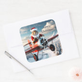 リスのクリスマス – サンタ飛んでいるギフトラベル スクエアシール (封筒)