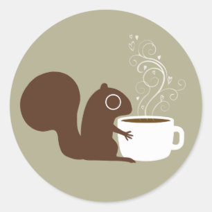 リスのコーヒー恋人のおもしろいの動物の芸術のイラストレーション ラウンドシール