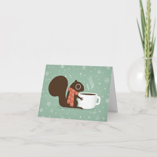 リスのコーヒー恋人の森林冬休みのクリスマス シーズンカード (正面)