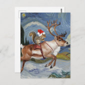 リスのサンタと愛らしいトナカイのクリスマス ポストカード (正面/裏面)