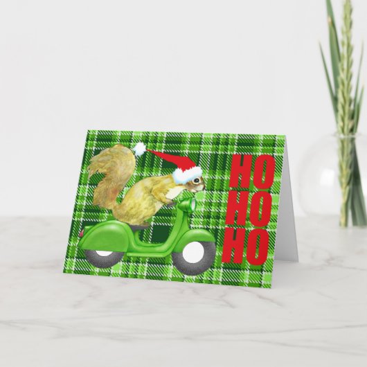 リスのサンタのスクーターのクリスマスカード シーズンカード (正面)
