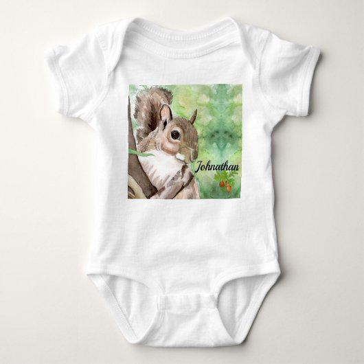 リスのジェンダーニュートラルベビー服 ベビーボディスーツ (正面)