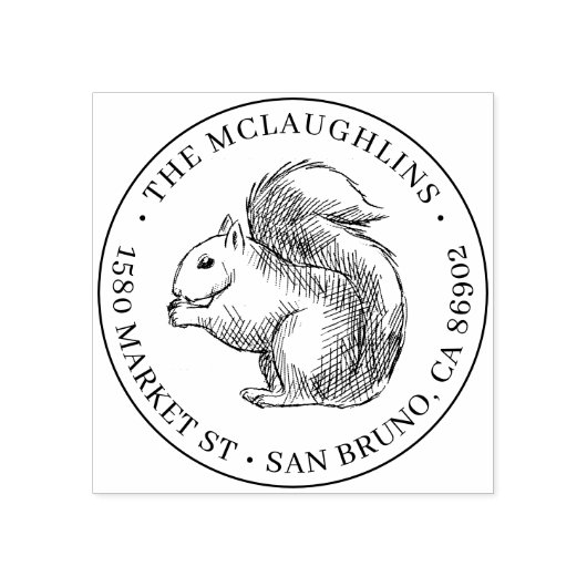 リスのスケッチ |ラウンドファミリ名差出人住所 ラバースタンプ (インプリント)