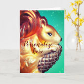 リスのピネコンヴィンテージ秋冬のティール（緑がかった色）金ゴールド カード (黄色い花)