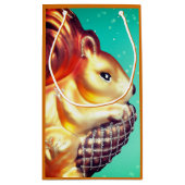 リスのピネコンヴィンテージ秋冬のティール（緑がかった色）金ゴールド スモールペーパーバッグ (裏面)