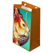 リスのピネコンヴィンテージ秋冬のティール（緑がかった色）金ゴールド スモールペーパーバッグ (裏面アングル)