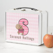 リスのピンクのダイヤモンドの女の子のための手紙パターン（の模様が）あるS メタルランチボックス (インサイチュ)