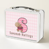 リスのピンクのダイヤモンドの女の子のための手紙パターン（の模様が）あるS メタルランチボックス (裏面)